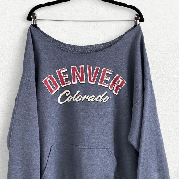 Denver Colorado Oversized Off the Shoulder Sweatshirt in Blue - Picture 4 of 7